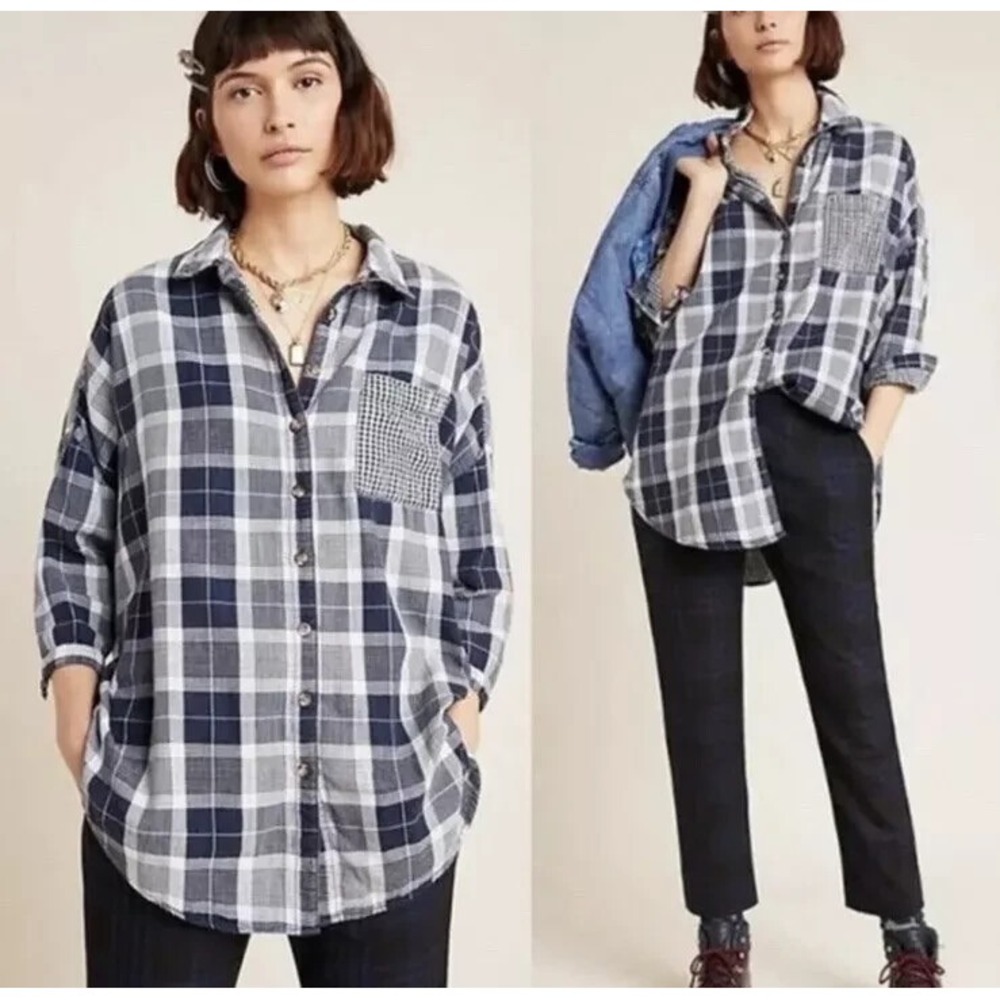 Pilcro by Anthropologie "The Bo" Oversized Plaid Boyfriend Button Down‎ Shirt